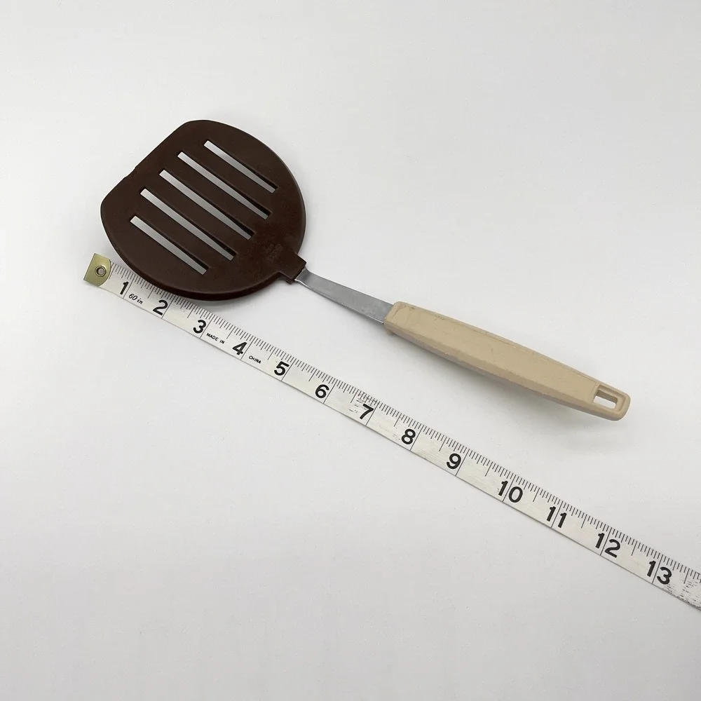 Vintage EKCO Slotted Spatula Turner Brown Nylon Tan Handle USA Kitchen Tool